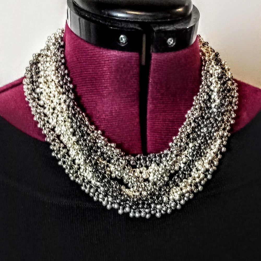 Set of 3 Silver Grey Beaded Fashion Necklaces
